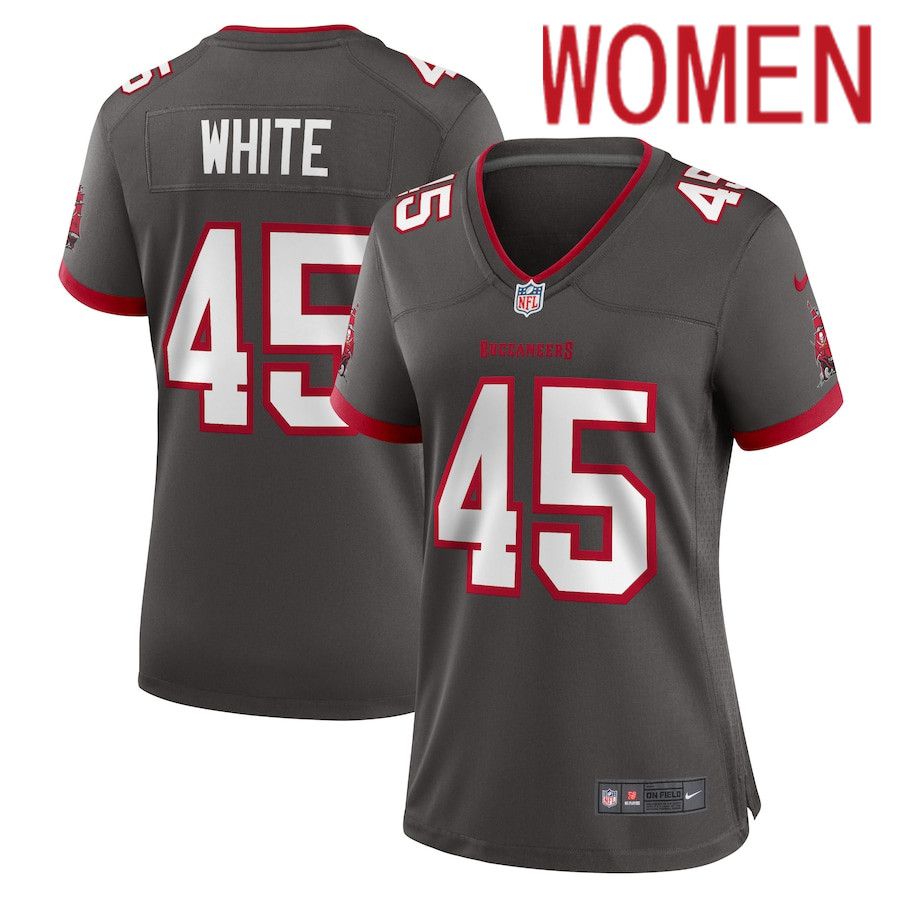Women Tampa Bay Buccaneers #45 Devin White Nike Pewter Game NFL Jersey->women nfl jersey->Women Jersey